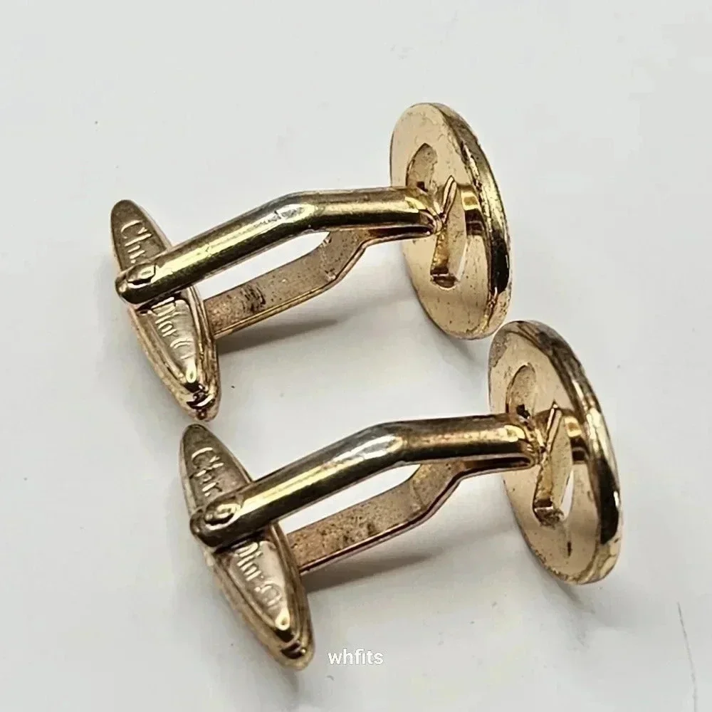 Christian Dior Gold Tone Cufflinks and Tie Bar Set